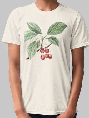Wild Cherry Vintage Botanical Print Short Sleeve Graphic Tee T-shirt S-XXL
